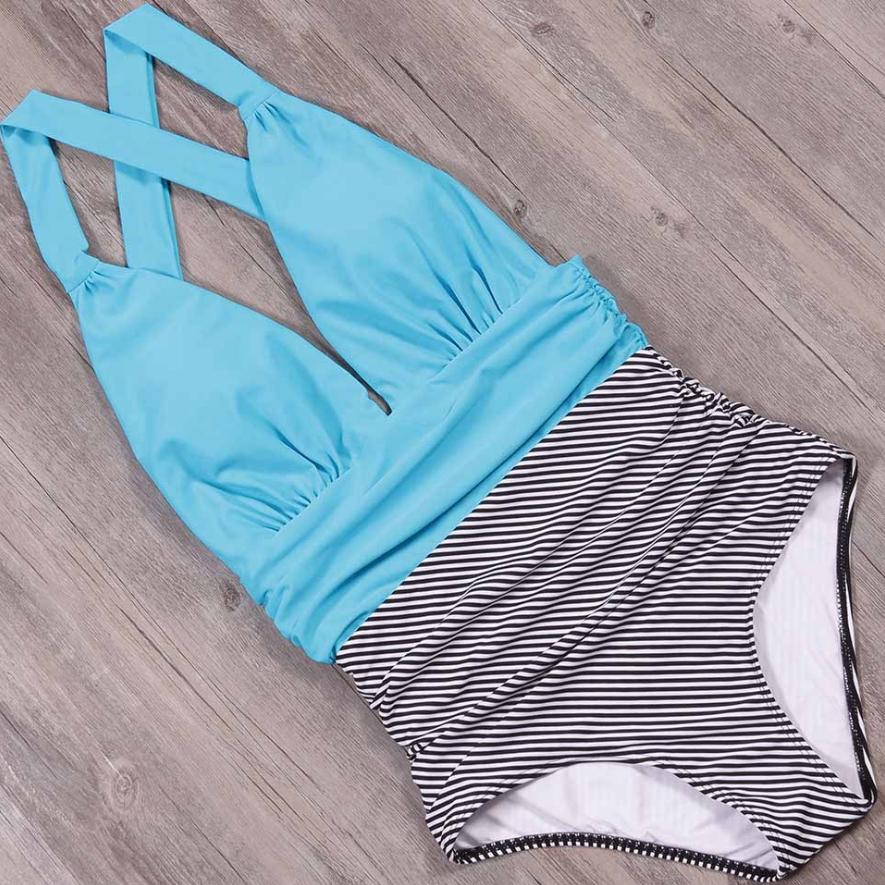 Blauwe zwart wit gestreept badpak monokini vrouwen dames, Verzenden, Nieuw, Overige kleuren, Badpak