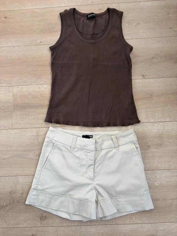 Co-ord set zomer setje chino korte broek en topje maat S, H&M, Kort, Beige, Ophalen of Verzenden