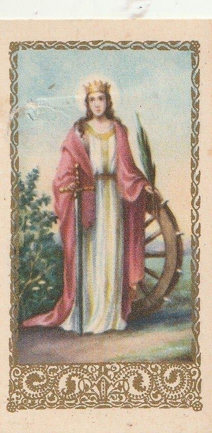 Heilige Catharina van Alexandrië klein prentje, Ophalen of Verzenden, Gebruikt, Kaart of Prent, Christendom | Katholiek