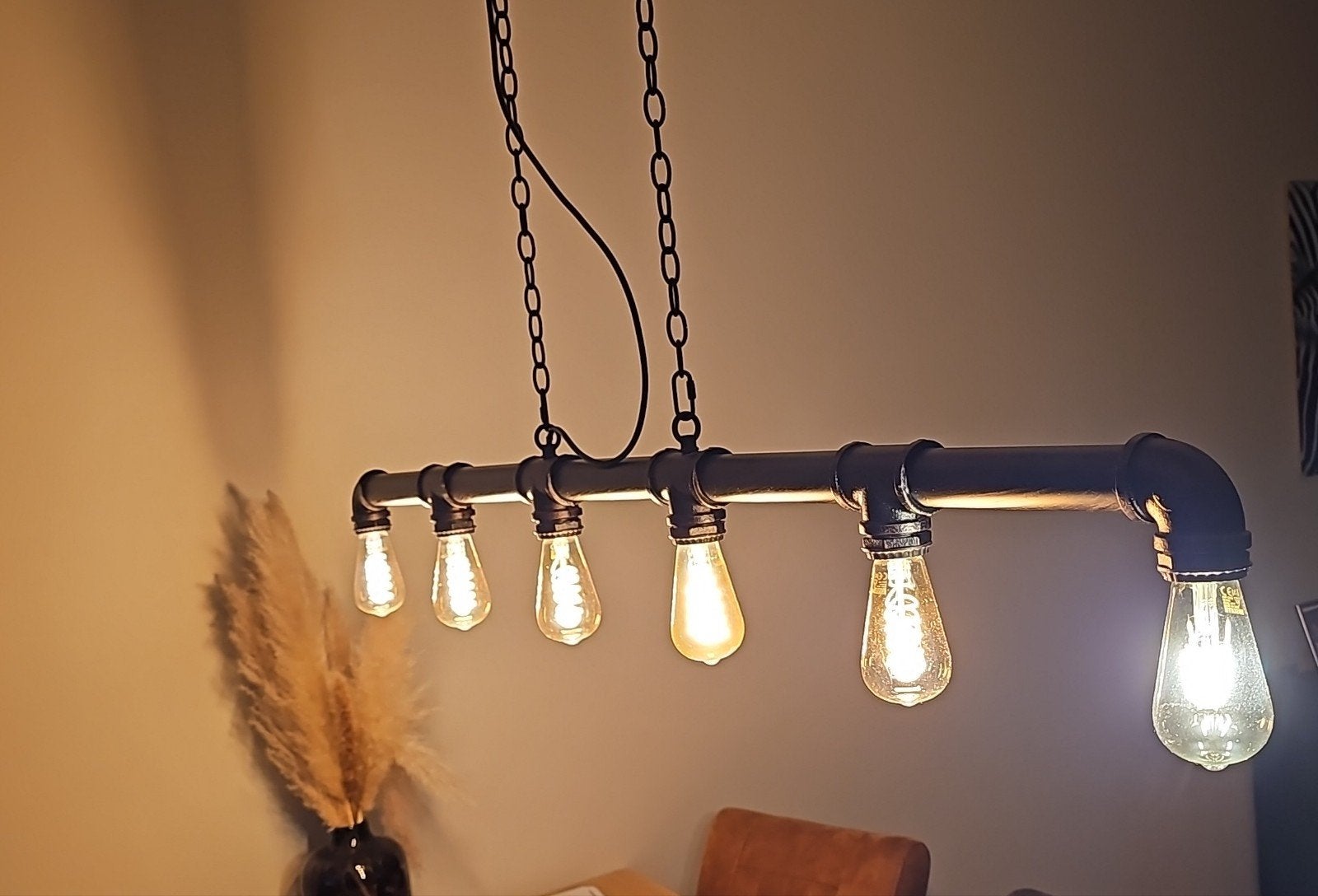 Industriële hanglamp met 6 led lampen, Zo goed als nieuw, E27 (groot), Ophalen of Verzenden, Industrieel, Vintage