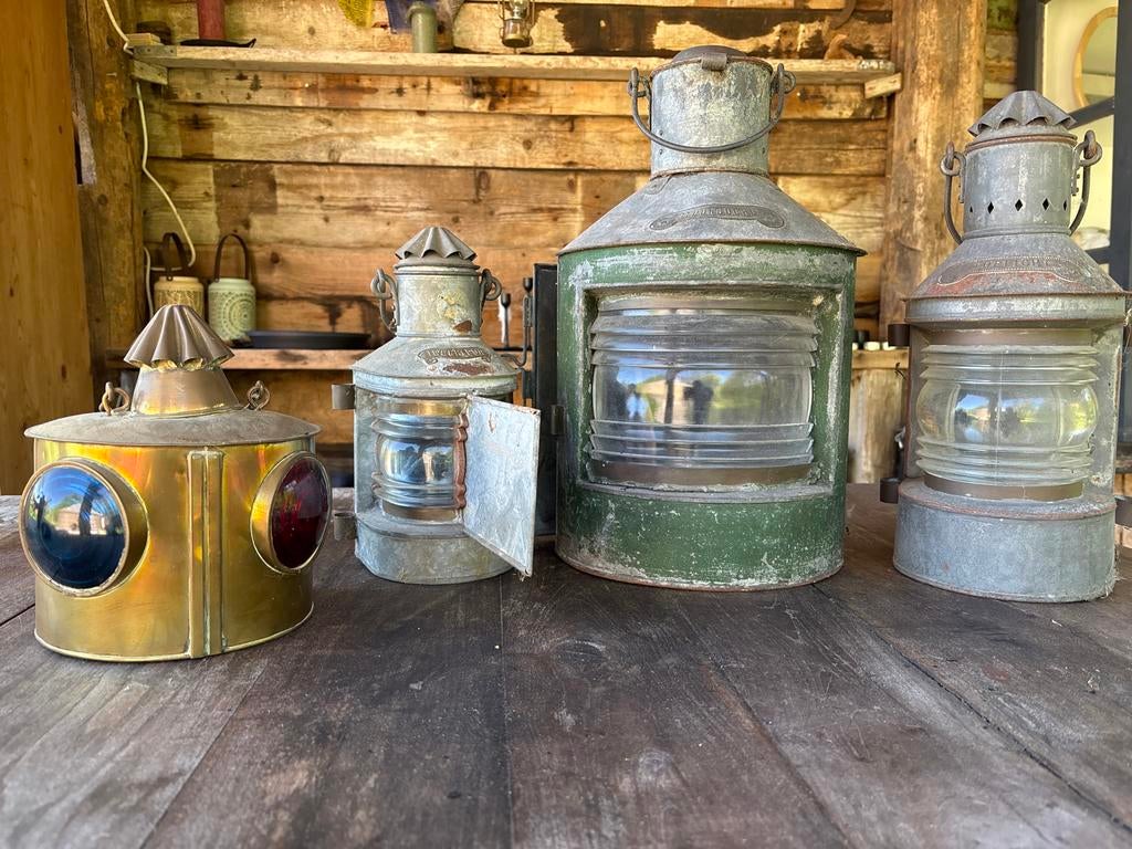 Set van 4 antieke scheepslantaarns (stuurboord, toplicht), Ophalen of Verzenden