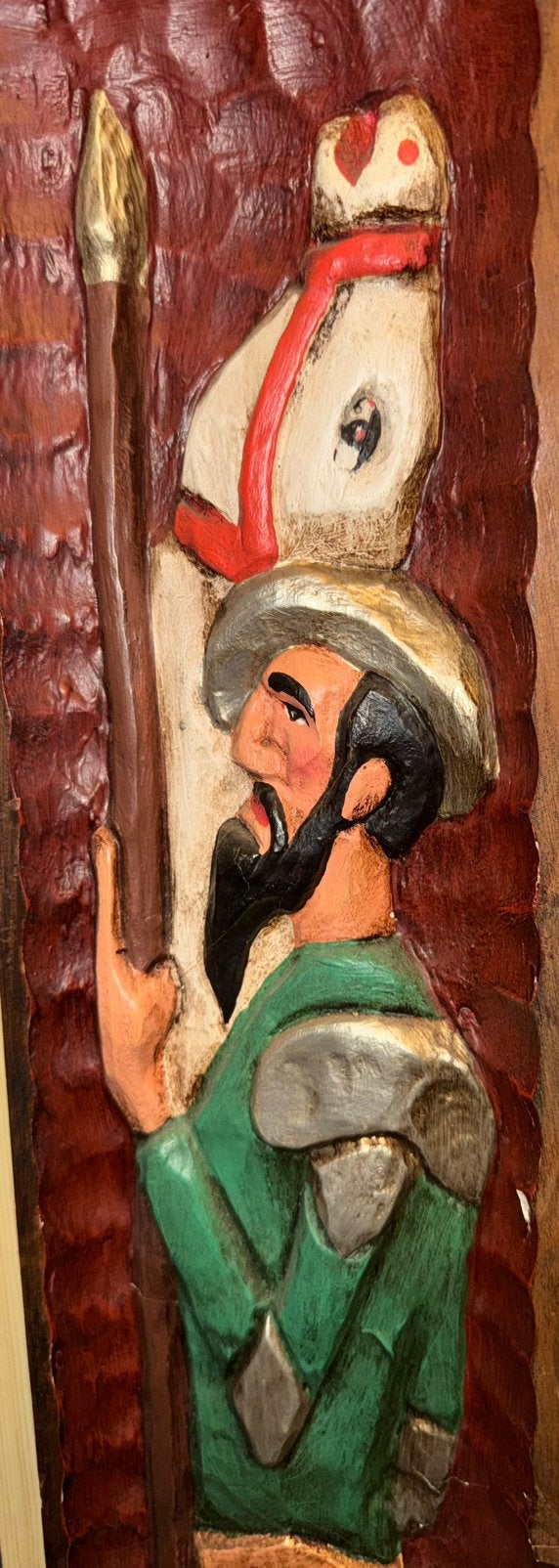 Vintage handgesneden houten wandpaneel — Don Quichot -105 cm, Ophalen of Verzenden