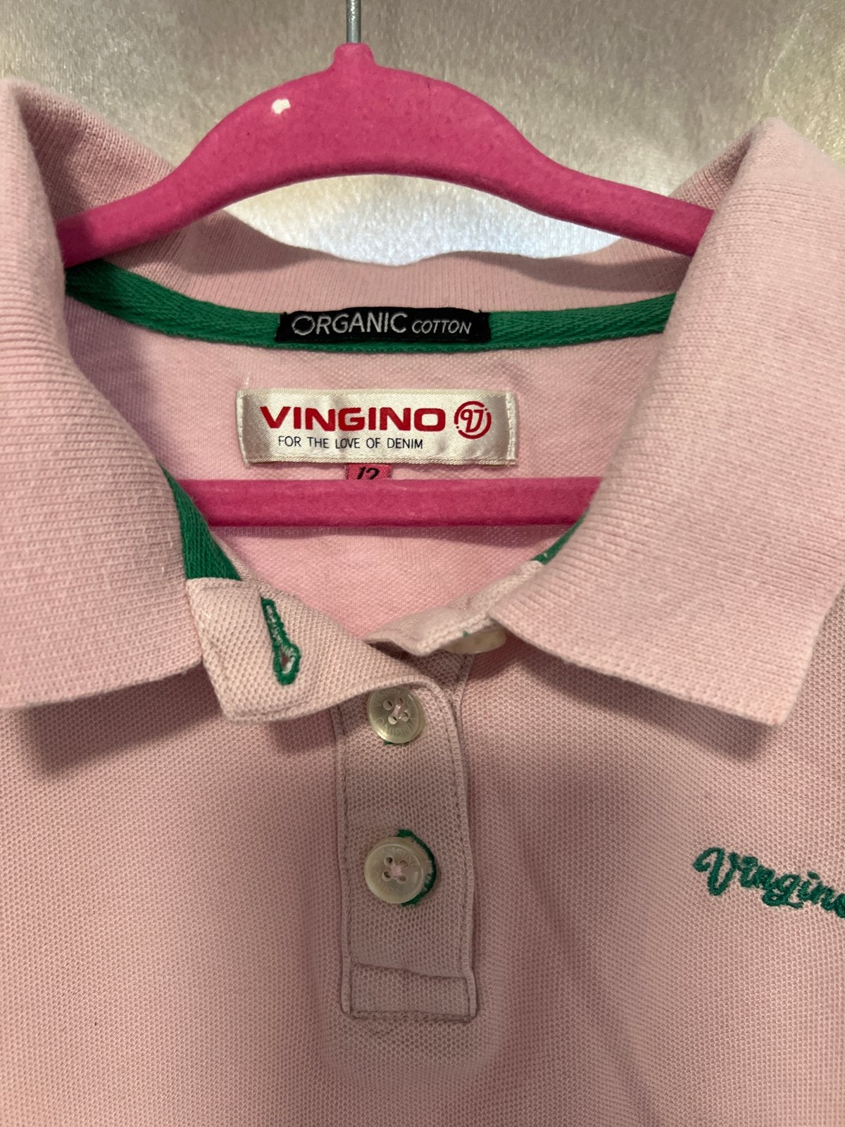 Vingino Polo Shirt Roze/Groen - Organisch Katoen, Kinderen en Baby's, Ophalen of Verzenden, Zo goed als nieuw, Jongen of Meisje