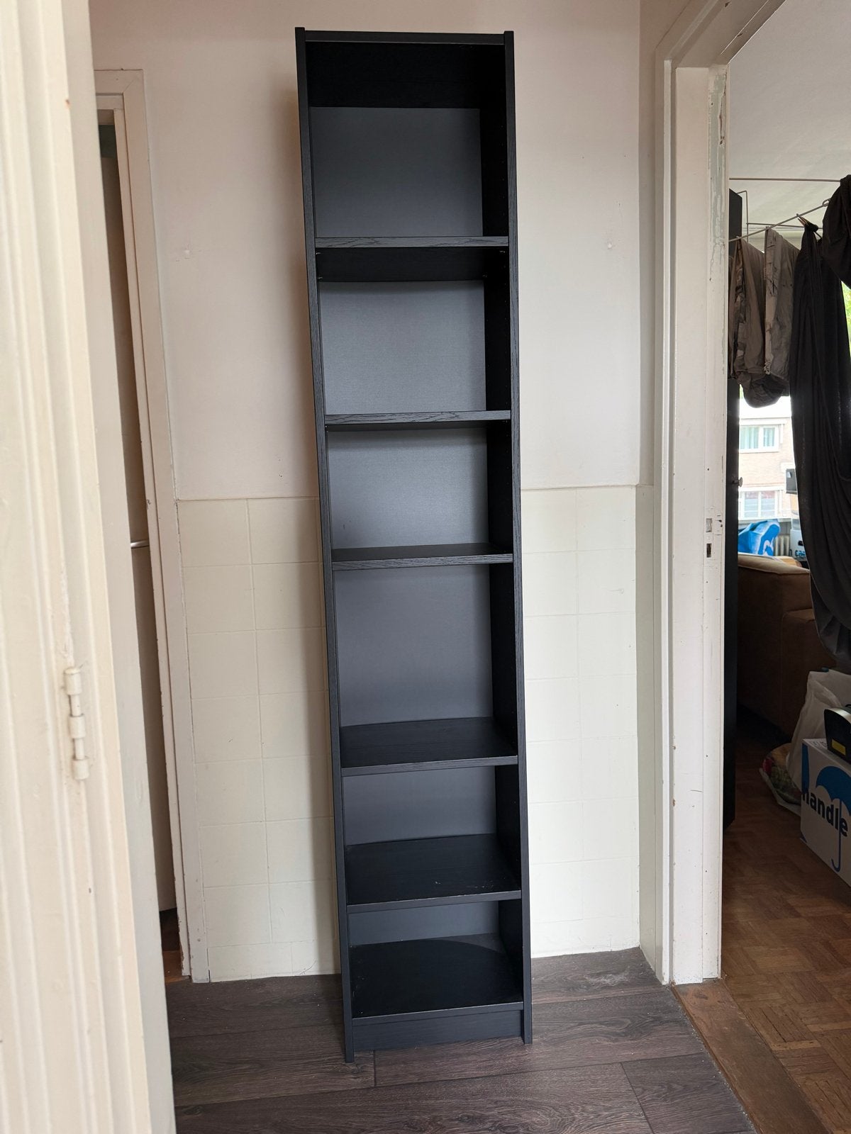 Zo goed als nieuwe IKEA Billy boekenkast zwart eikenpatroon, Ophalen, Met plank(en), Minder dan 50 cm, 200 cm of meer