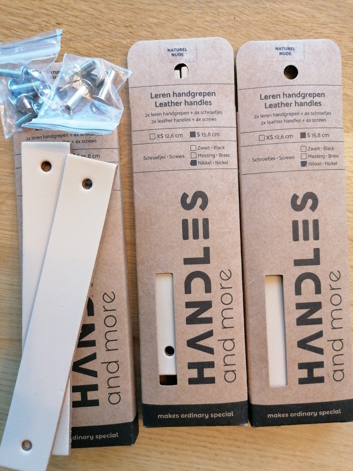 3x Nieuwe Leren Handgrepen - Naturel Nude, Ophalen, Nieuw