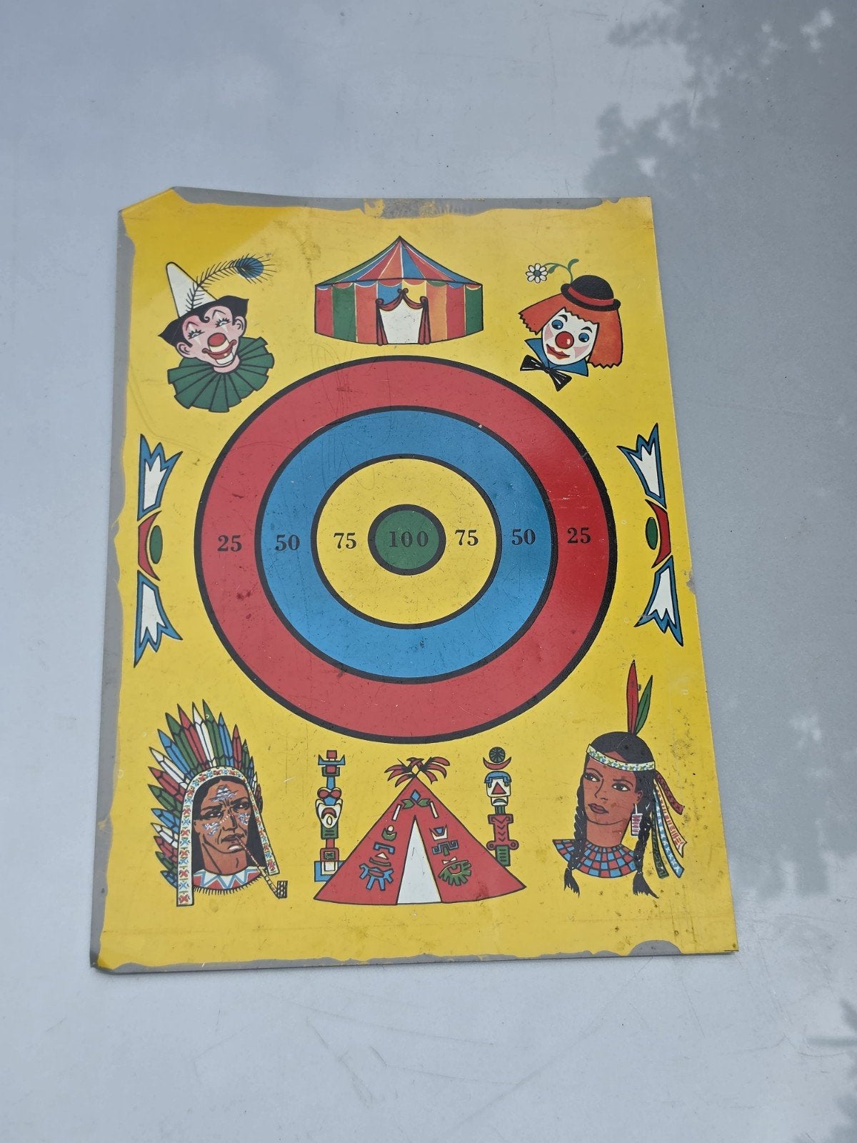 Oud blikken speelgoed spel bord Indianen Clown, Ophalen of Verzenden, Gebruikt