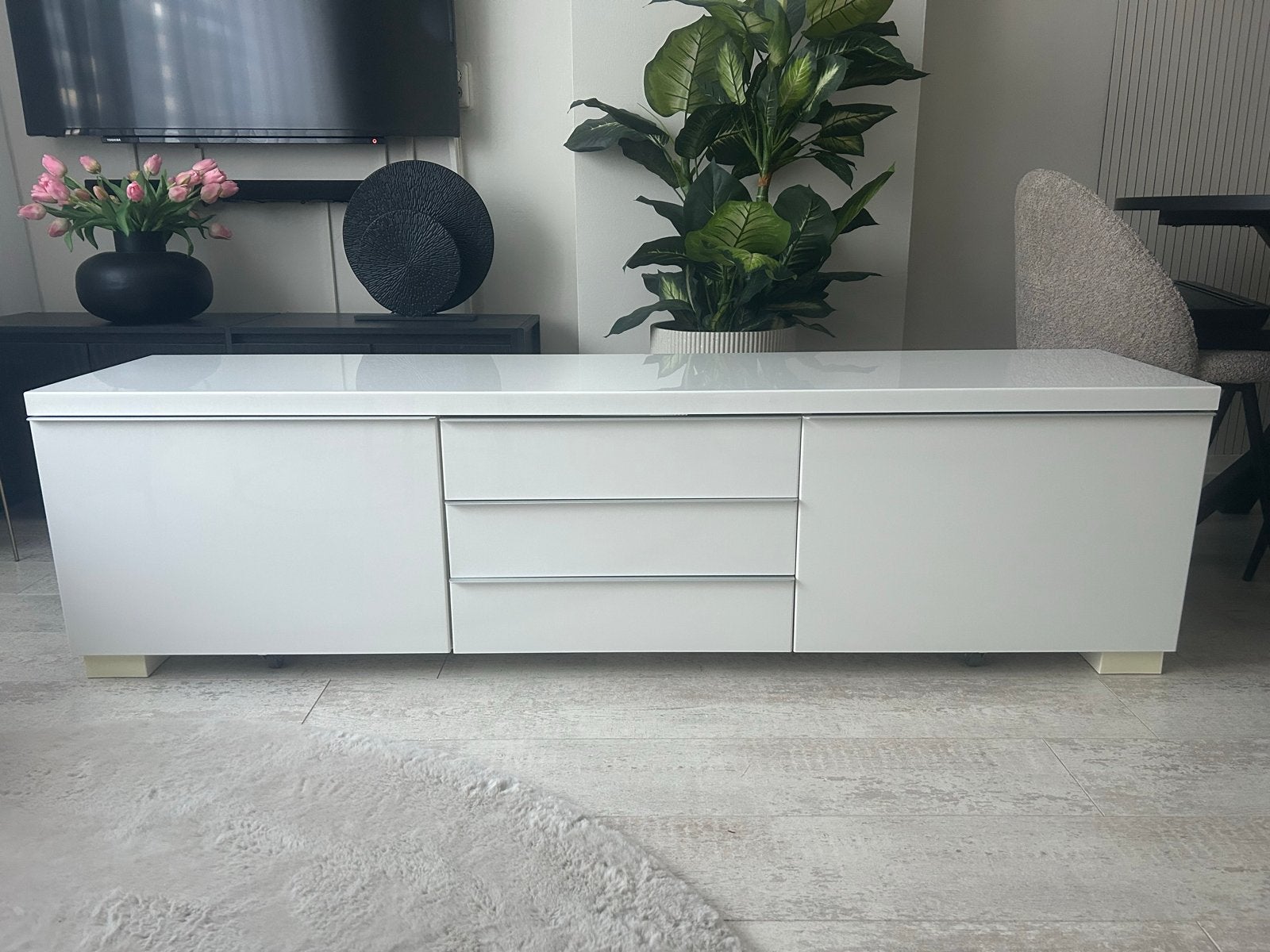 IKEA BESTÅ BURS TV-meubel hoogglans wit 180x49x40 cm, Ophalen, 150 tot 200 cm, Nieuw, Minder dan 100 cm