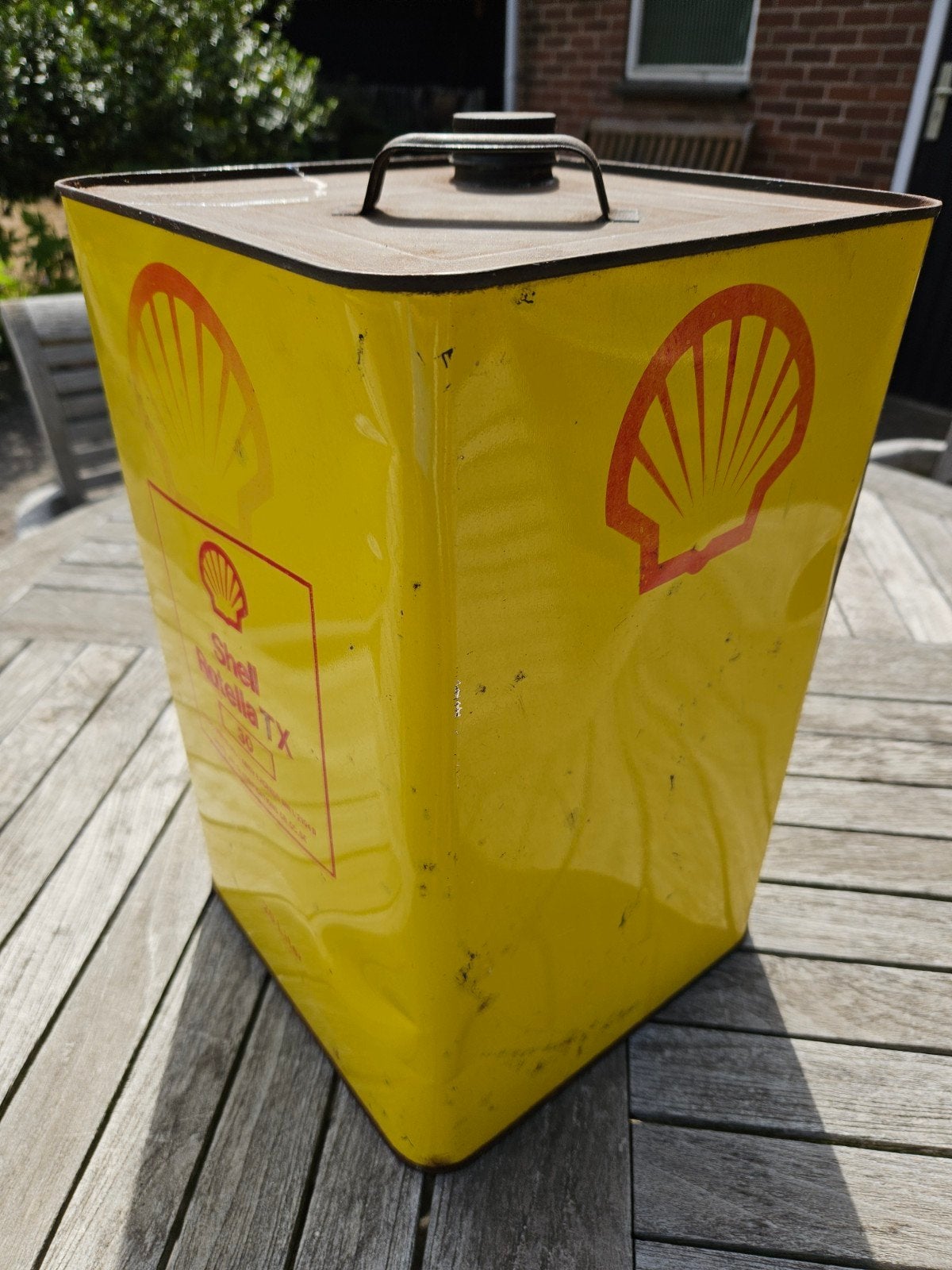 Vintage Shell Rotella TX 20 Liter Blik - Olieblik, Verzamelen, Ophalen of Verzenden, Gebruikt, Verpakking