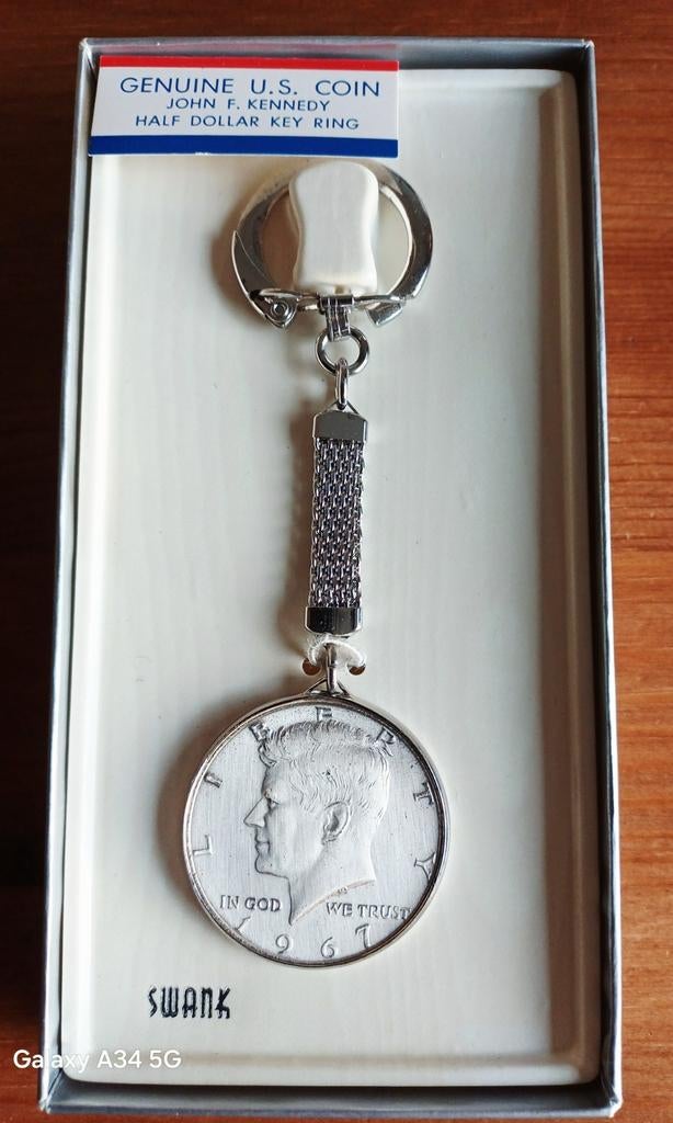 UNIEK: Vintage Kennedy Half Dollar Sleutelhanger (Zilver), Ophalen, Zilver