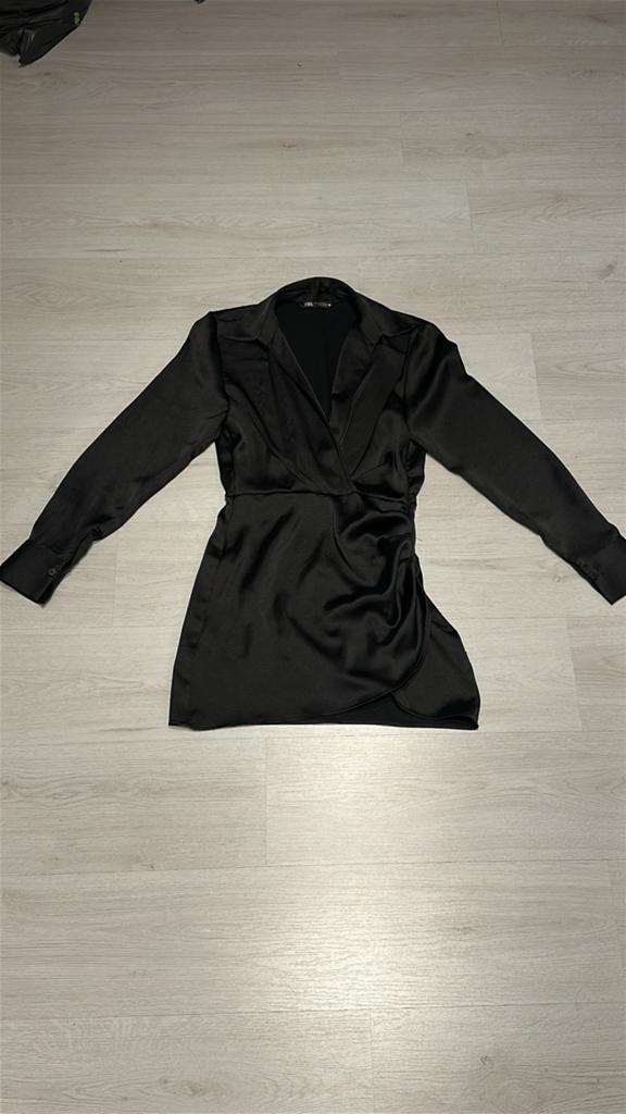 Elegante mini-overslag jurk met diepe v-hals, Zwart, Nieuw, Ophalen of Verzenden, Knielengte