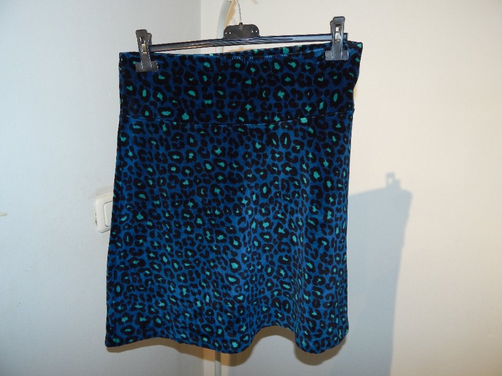King Louie velvet velourse rok leopard printje nacht blauw M, Maat 38/40 (M), Zo goed als nieuw, King Louie, Boven de knie