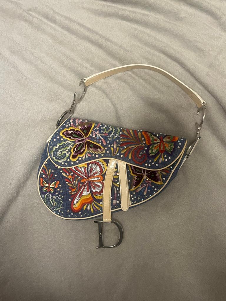 Zeldzame Christian Dior Butterfly Denim Saddle Bag 2002, Blauw, Schoudertasje, Ophalen of Verzenden, Zo goed als nieuw