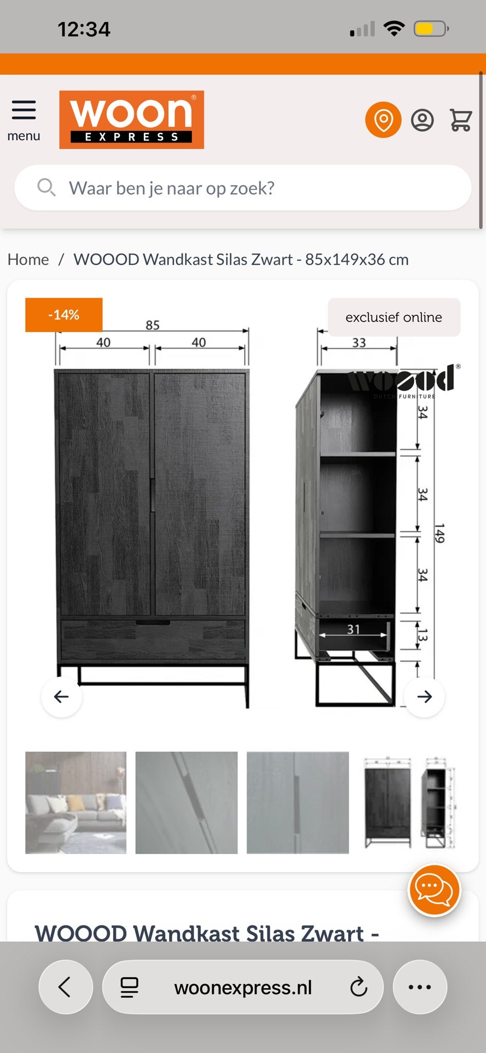 WOOOD Wandkast Silas Zwart - 85x149x36 cm, Ophalen, 100 tot 150 cm, 50 tot 100 cm, Zo goed als nieuw