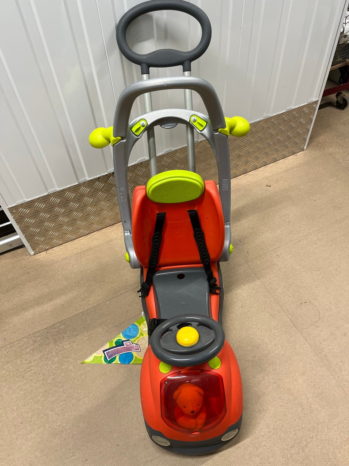 Smoby Loopauto met Duwstang - Oranje/Grijs, Kinderen en Baby's, Speelgoed | Buiten | Voertuigen en Loopfietsen, Ophalen, Gebruikt