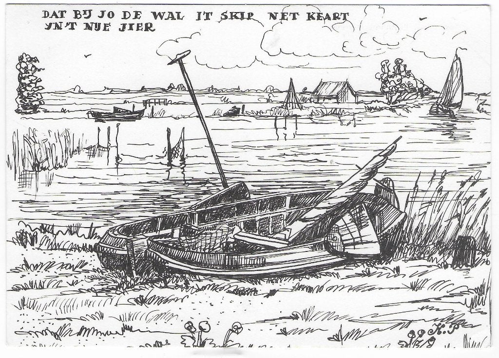 Friesland ansichtkaart met Friese tekst Gelopen (B7891, Ophalen of Verzenden, 1980 tot heden, Gelopen, Friesland