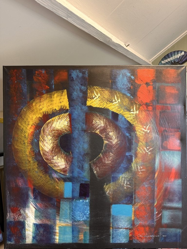 Origineel schilderij Erik Zwezerijnen - 100x100 cm - 2003, Antiek en Kunst, Abstract, Gemengde techniek, Textiel, Gesigneerd