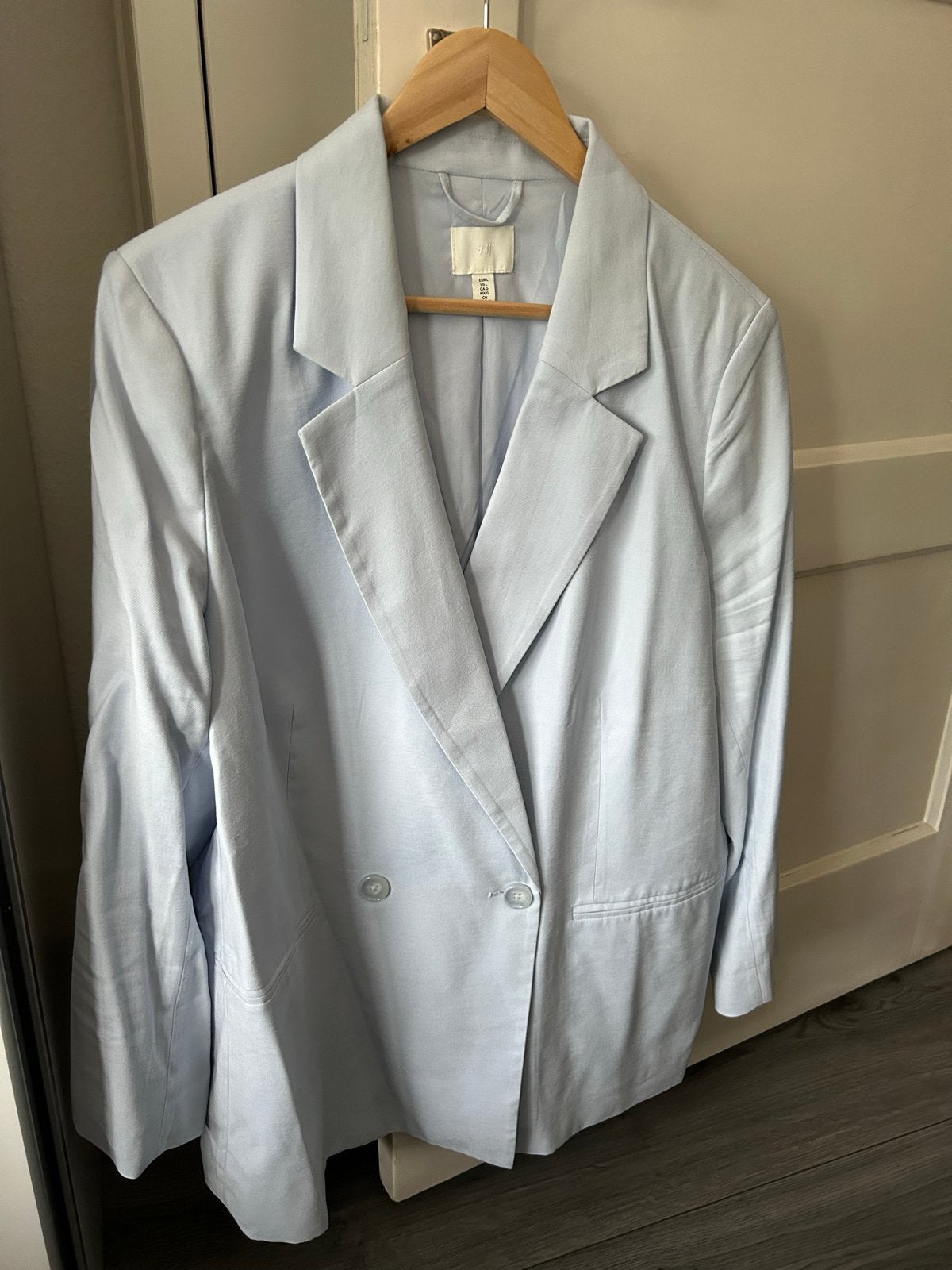 H&M Lichtblauwe Double-Breasted Blazer Maat L, Blauw, Maat 42/44 (L), Ophalen of Verzenden, Zo goed als nieuw