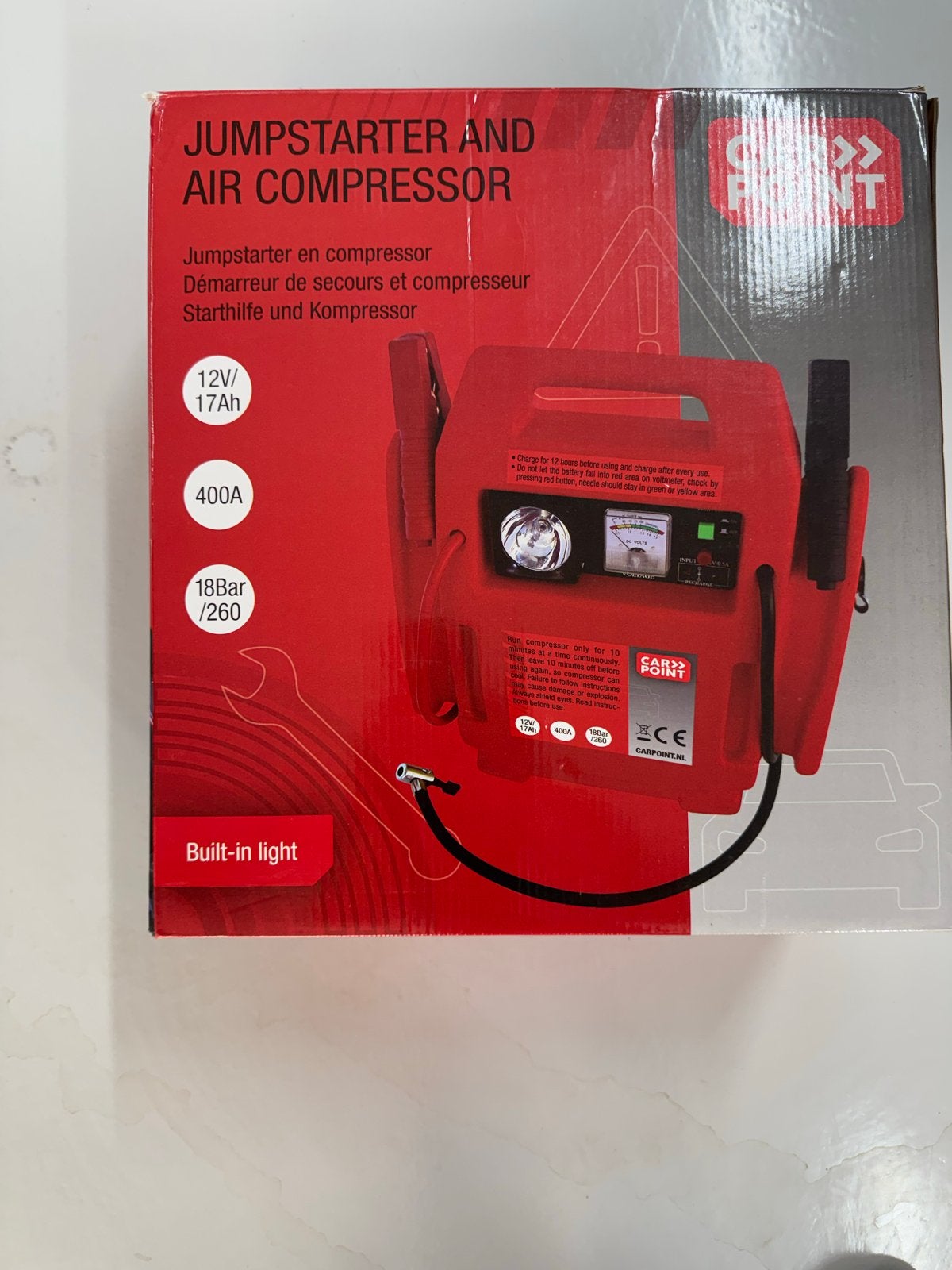 Jumpstarter en luchtcompressor 12V/17Ah 400A, Ophalen of Verzenden, Nieuw