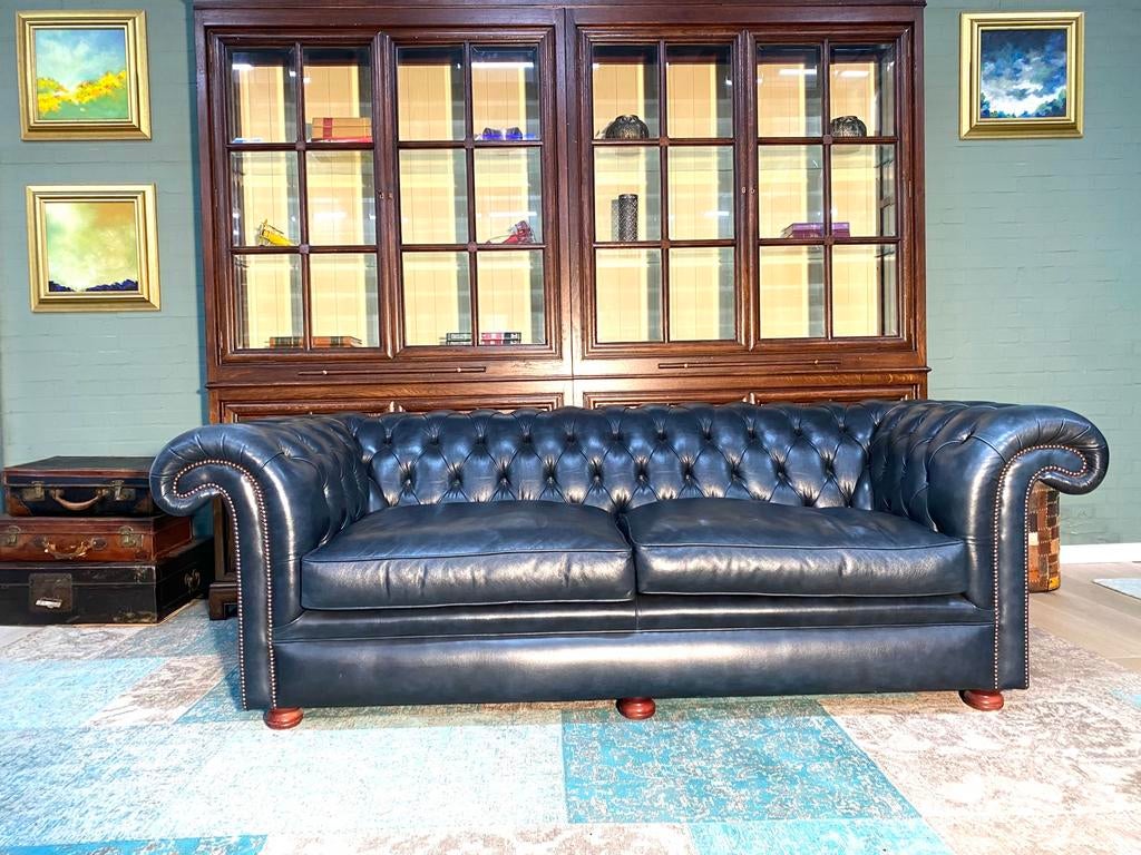 2 x Springvale Chesterfield 3.5 zit banken jeans blauw, Huis en Inrichting, Ophalen of Verzenden, Zo goed als nieuw, 75 tot 100 cm