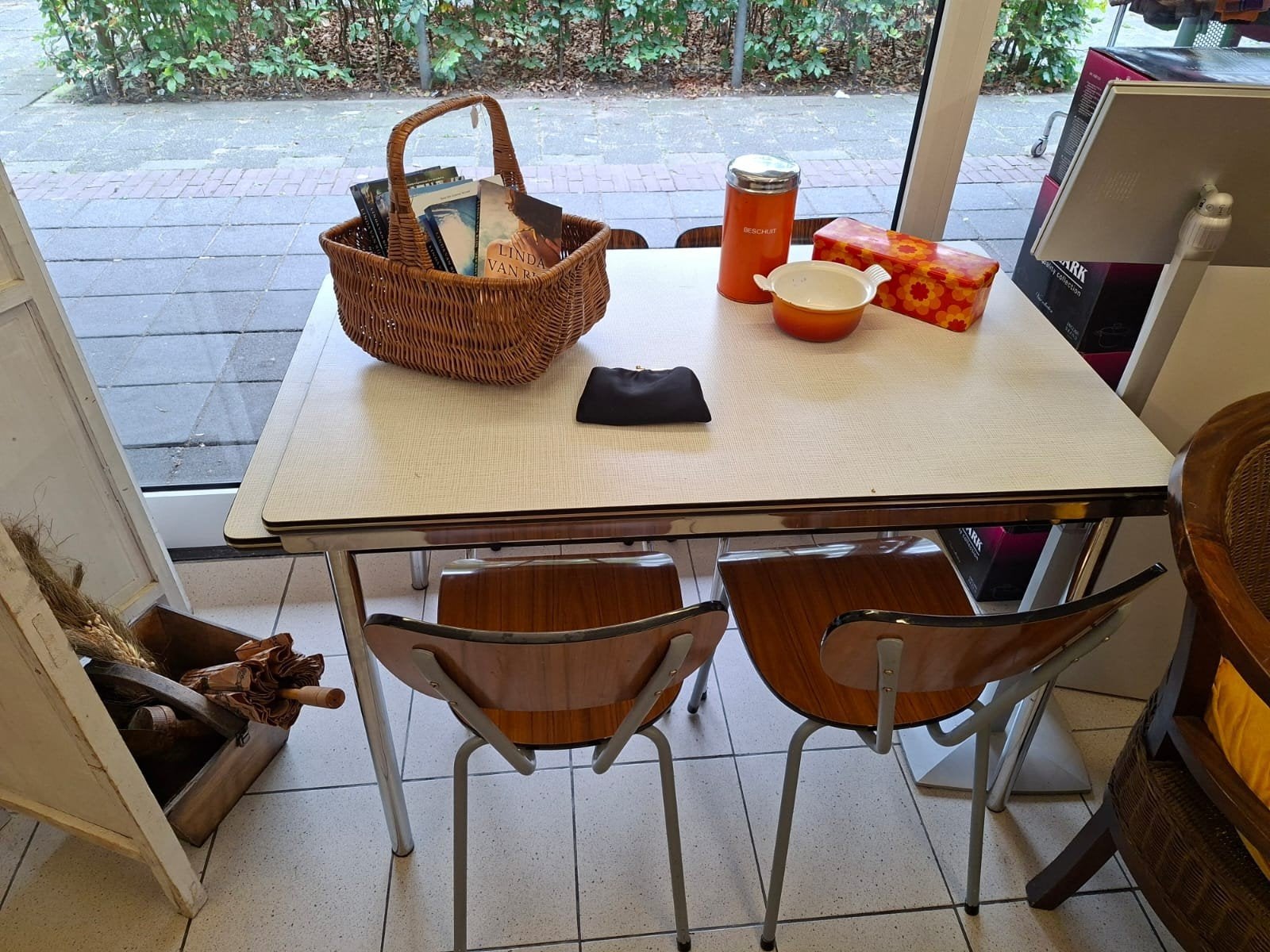 Vintage Formica eettafel met 4 stoelen - Jaren '60/'70 stijl, Huis en Inrichting, Ophalen, Vintage, Retro, Jaren '60, Jaren '70