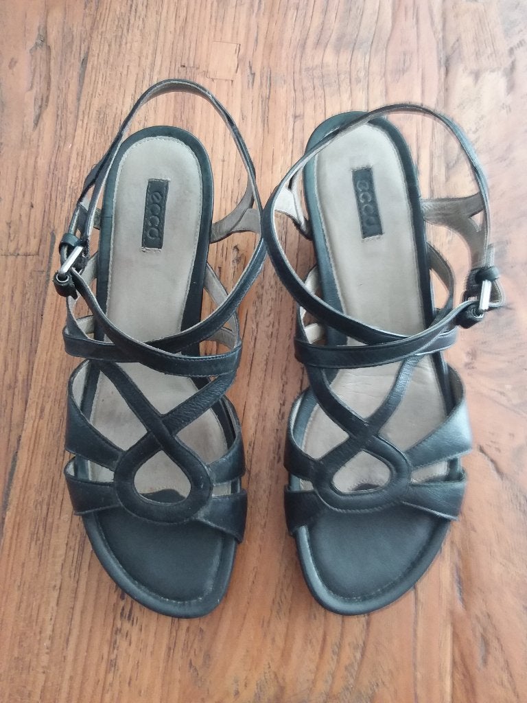Ecco open zomerschoen mt 38 zwart sleehak 4 cm zgan, Ecco, Zwart, Overige typen, Ophalen of Verzenden