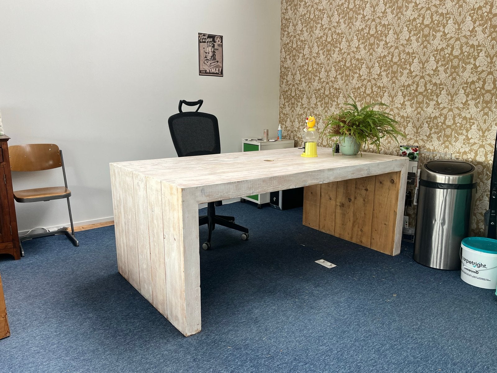 Robuust Stijgerhouten Bureau Whitewash - 200x100 cm, Huis en Inrichting, Bureaus, Ophalen, Overige typen, Gebruikt, Hout