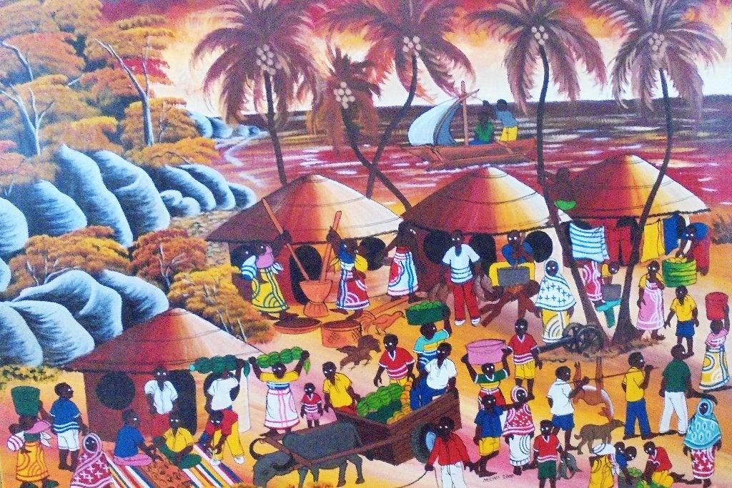 MSUMI Afrika Prachtig, groot, kleurrijk schilderij uit 2000, Ophalen