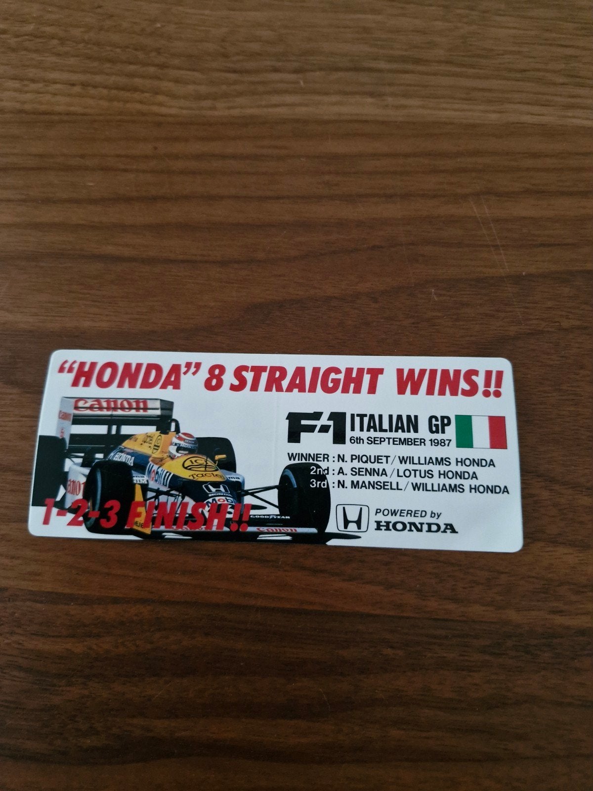 024 Vintage F1 Honda 8 Straight Wins Sticker 1987, Ophalen of Verzenden, Nieuw, Sport