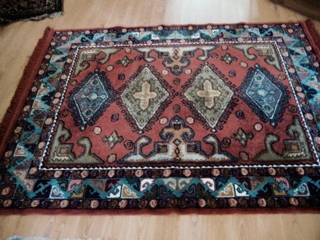 SMYRNA TAFELKLEED ,MOOI PATROON EN WARME KLEUREN,VINTAGE, 100 tot 150 cm, Ophalen of Verzenden, Zo goed als nieuw, 150 tot 200 cm