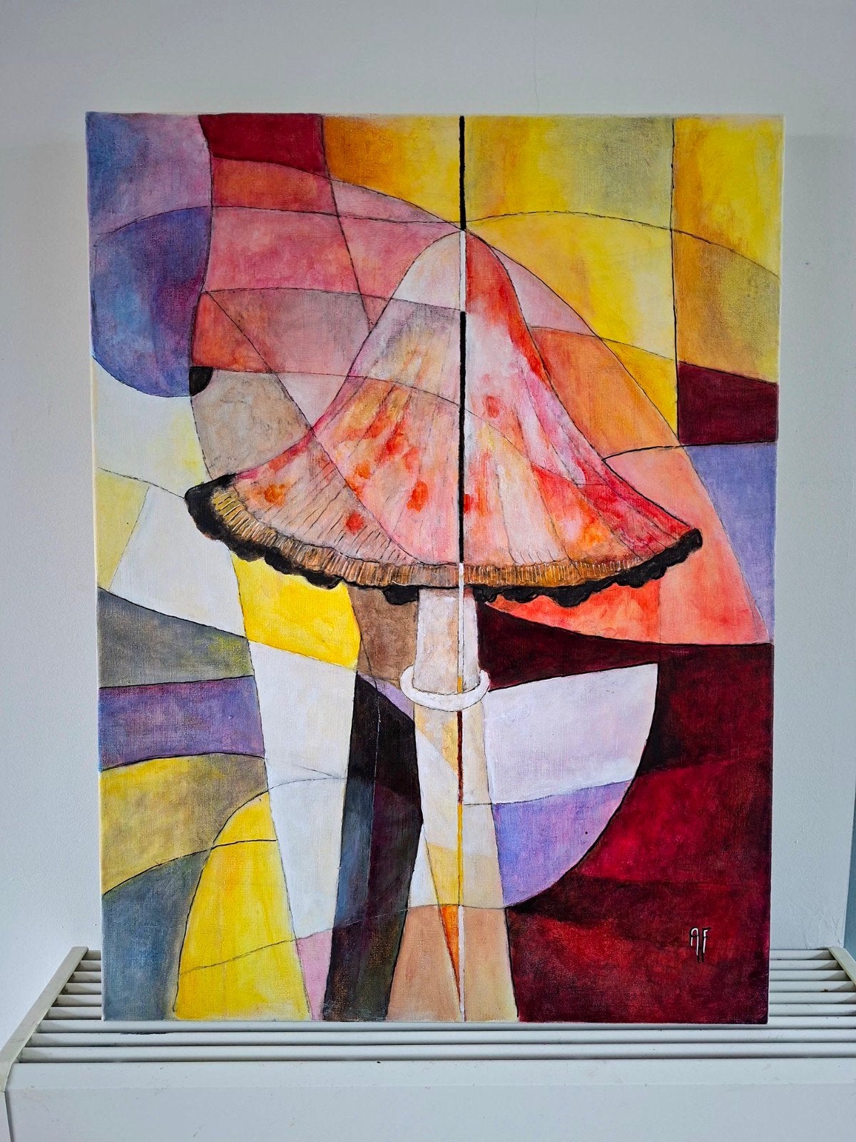 Abstracte paddenstoel op linnen doek, acryl, 80x60 cm, Antiek en Kunst, Ophalen of Verzenden