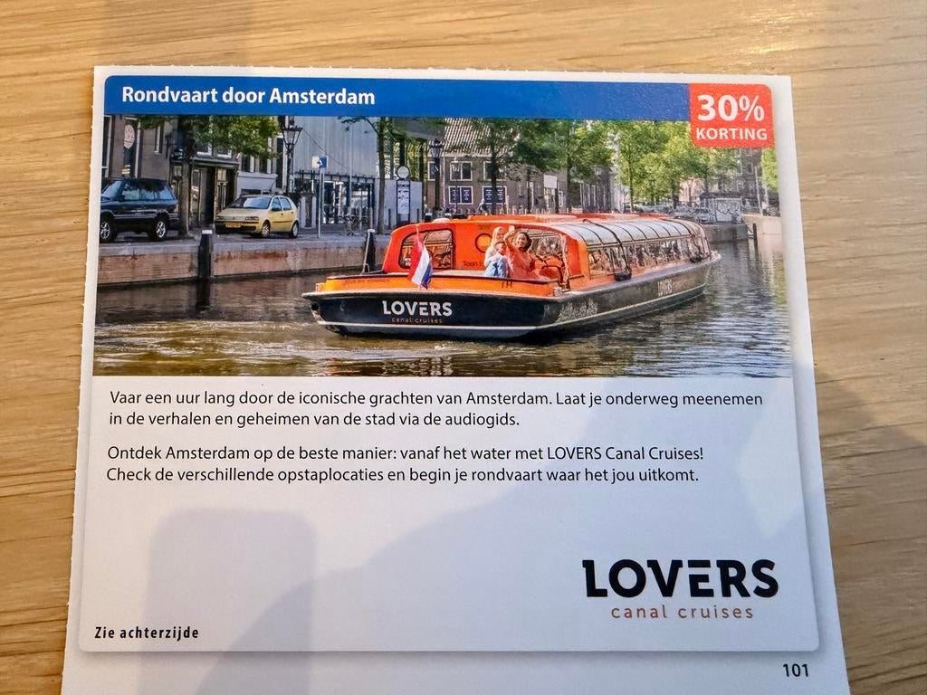 Kortingsbon voor rondvaart door Amsterdam., Drie personen of meer, Kortingskaart