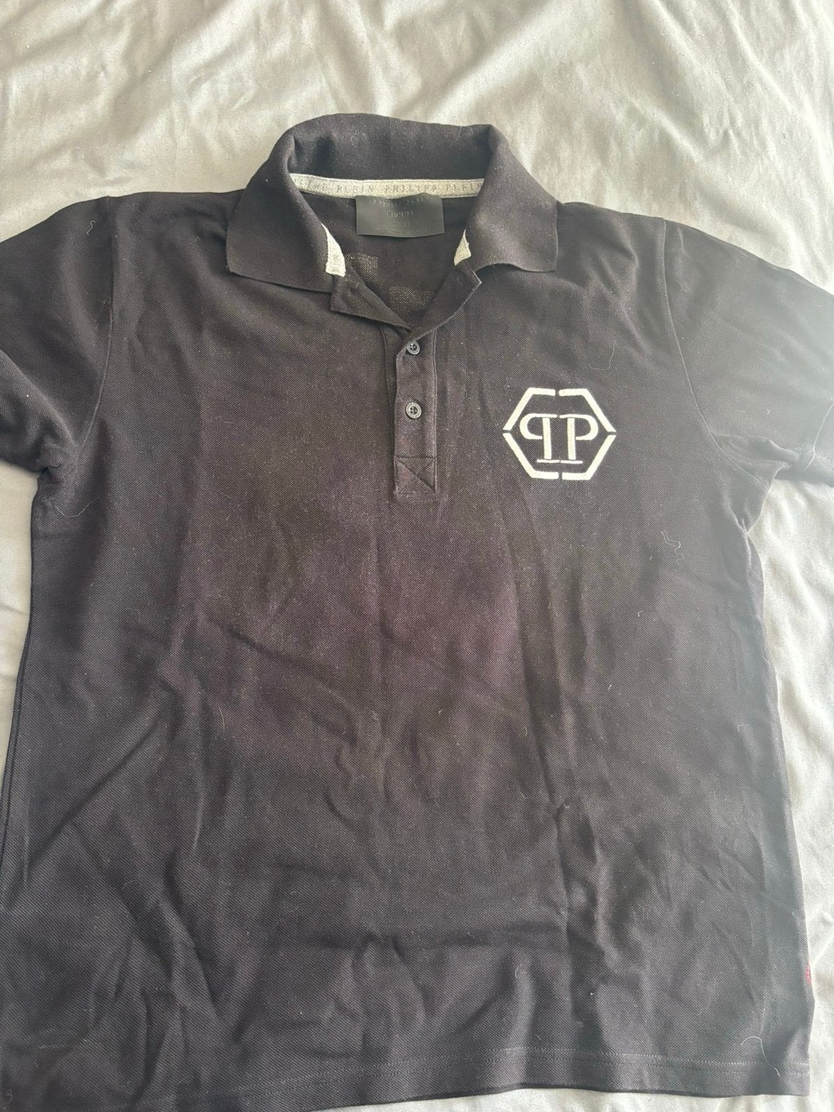 Philipp Plein Polo Zwart met Skull Print, Ophalen of Verzenden, Zo goed als nieuw, Maat 56/58 (XL), Zwart