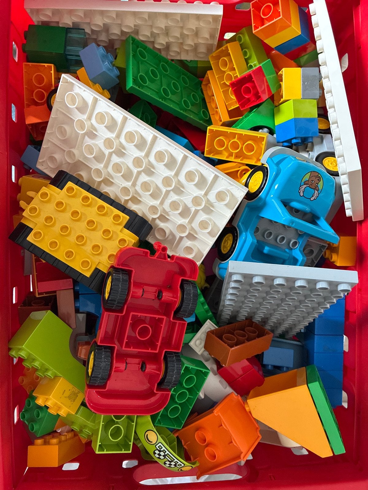partij LEGO Duplo met voertuigen en grondplaten, Gebruikt, Inclusief extra onderdelen, Ophalen of Verzenden, Duplo
