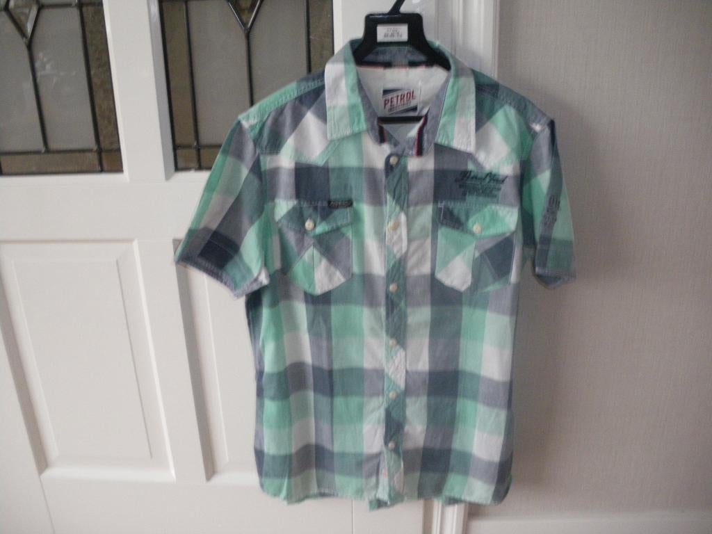 heel leuk groen geruit zomer overhemd medium merk petrol, Ophalen of Verzenden, Zo goed als nieuw, Groen, Halswijdte 39/40 (M)