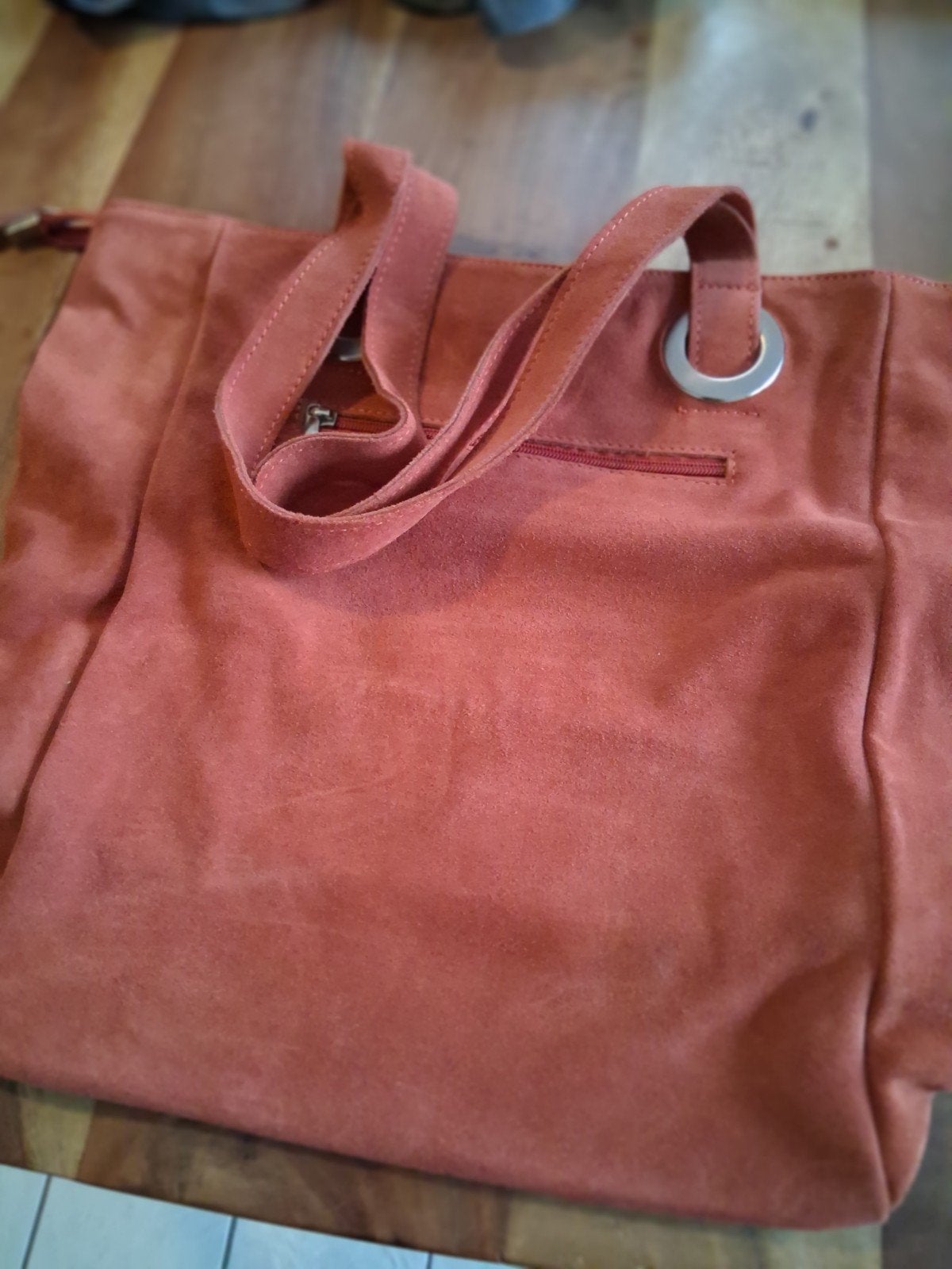 Suède Shopper Tas - WAUM Genuine Leather - Made in Italy, Ophalen of Verzenden, Zo goed als nieuw, Bruin, Shopper