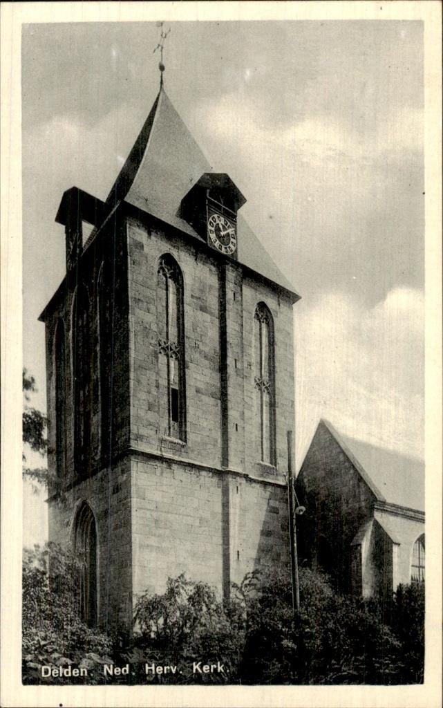 Delden - Ned. Herv. Kerk - Toren met klok, Verzamelen, Ophalen of Verzenden, 1920 tot 1940, Ongelopen, Overijssel