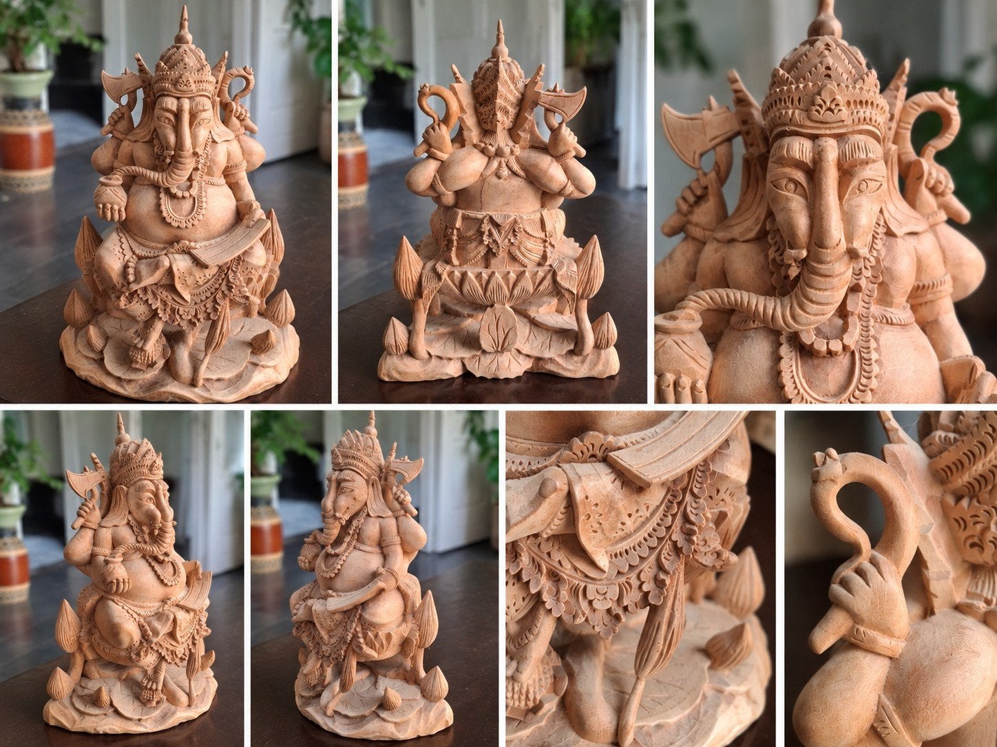 Prachtig handgesneden houten Ganesha beeld, Ophalen of Verzenden, 20 - 50 cm, Beeld, Hout
