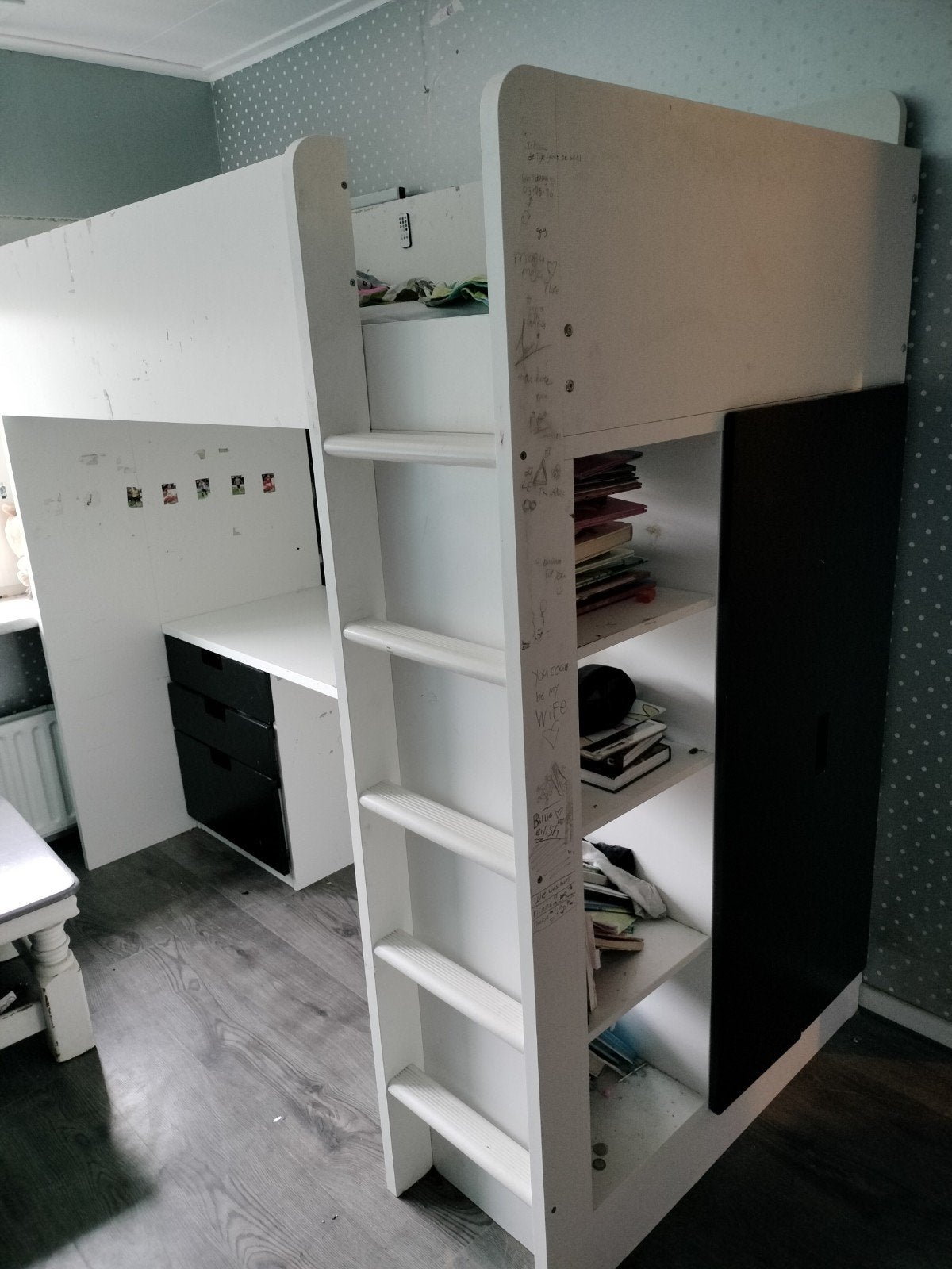 Ikea hoogslaper bed wit met bureau en kast, Ophalen, Gebruikt, 100 tot 150 cm, 75 cm of meer