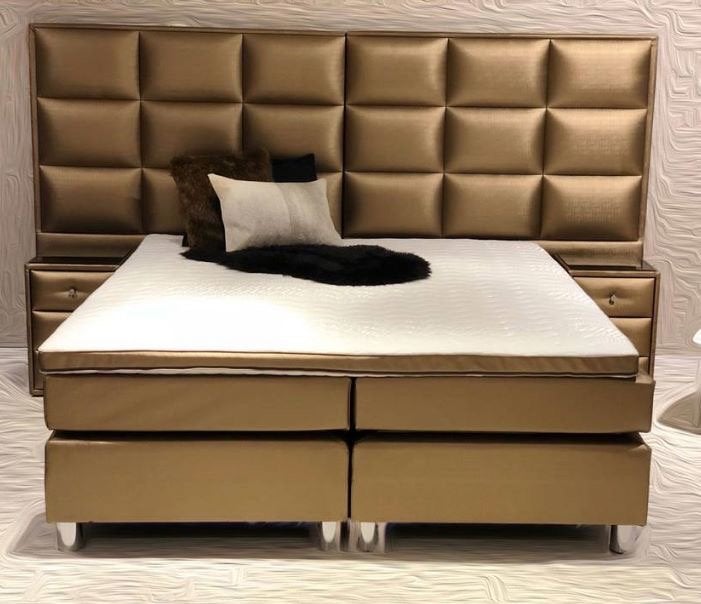 Luxe Eric Kuster stijl boxspring King bed size accessoires, Ophalen, Gebruikt, Bruin, Tweepersoons