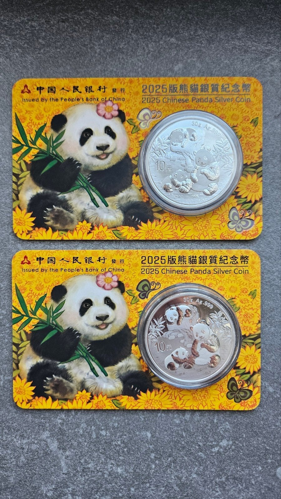 2 x panda 2025 coincard, Ophalen of Verzenden, Zilver