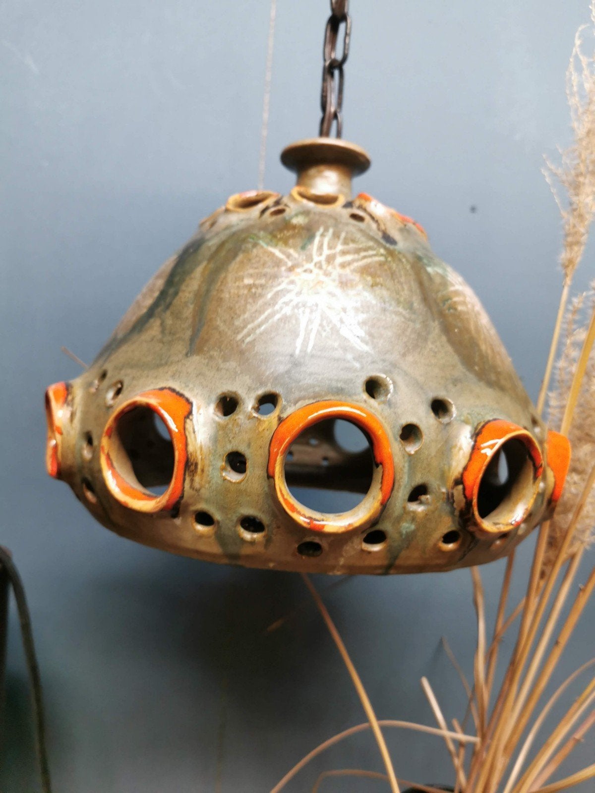 Keramiek hanglamp, Steen/keramiek, Gebruikt, Keramiek, Jette Helleroe, Deens keramiek, handwerk, hanglamp, X