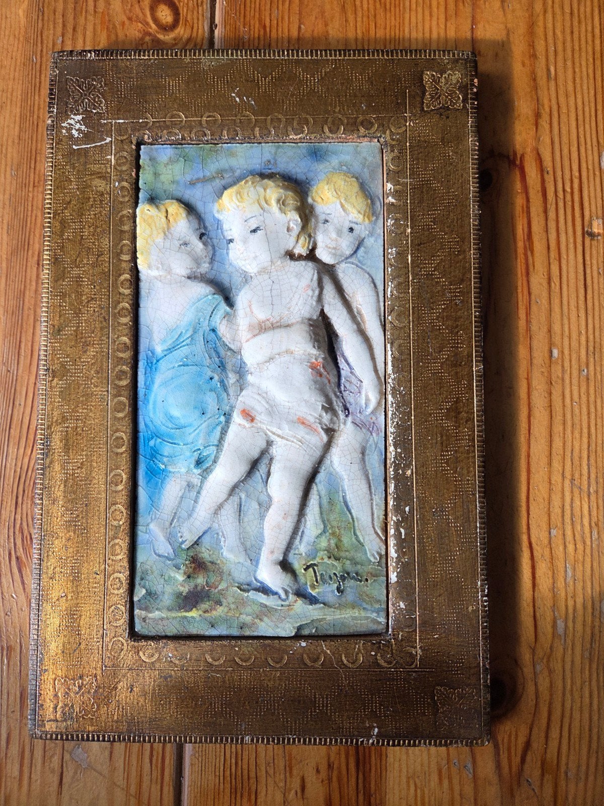 Vintage Italiaans Majolica Keramisch Reliëf - Engeltjes, Ophalen of Verzenden