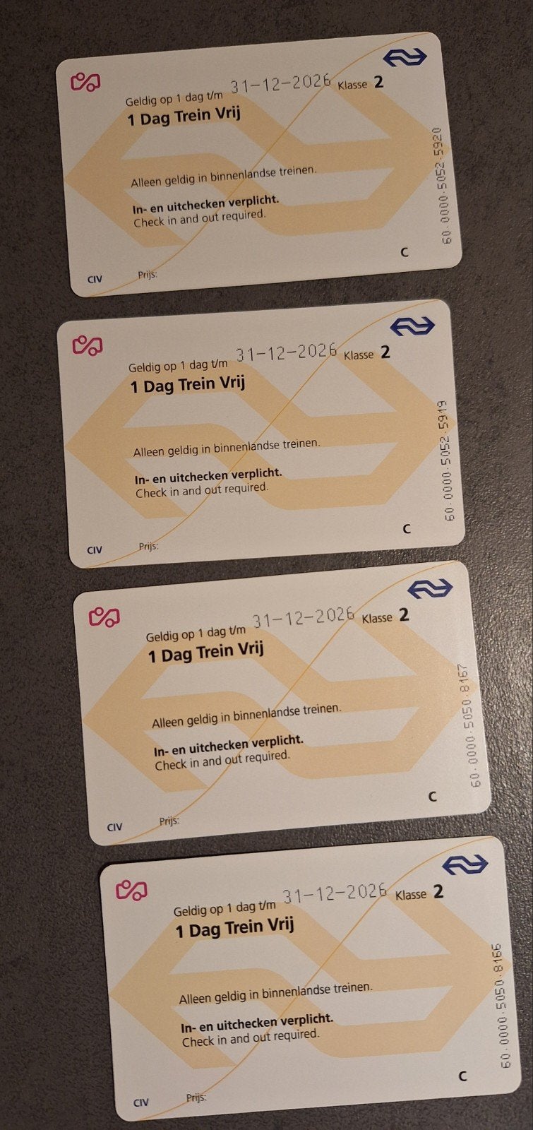 treinkaartjes 1 dag vrij reizen, Eén persoon, Trein, Nederland, Algemeen kaartje