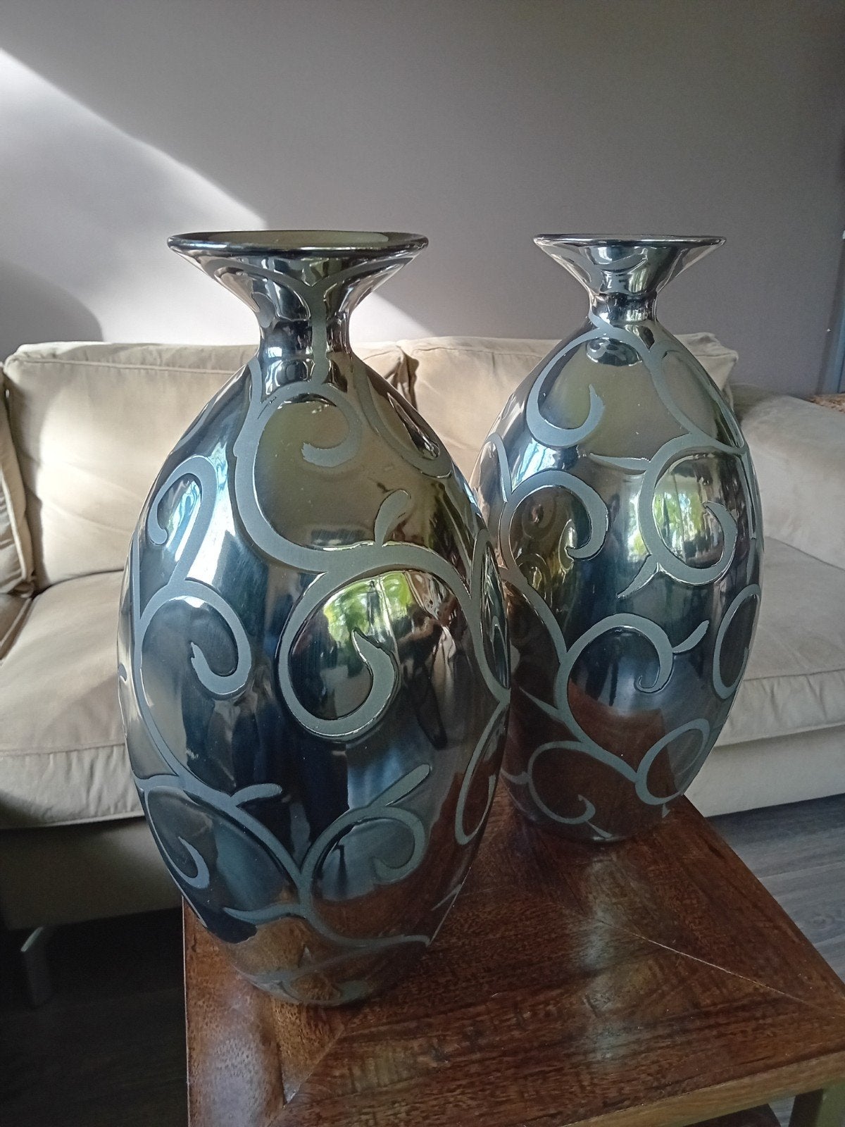 2 MOOIE GROTE ZILVEREN VAZEN, Huis en Inrichting, Ophalen, Gebruikt, Zilver, 40 cm