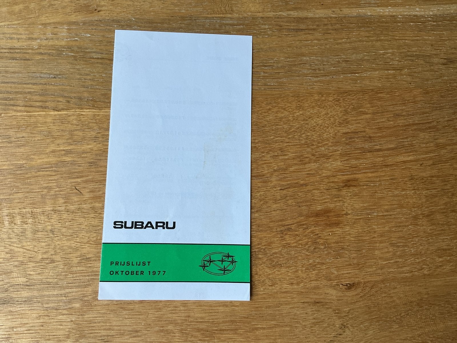 Subaru prijslijst oktober 1977 - Zeldzaam verzamelobject, Ophalen of Verzenden, Zo goed als nieuw