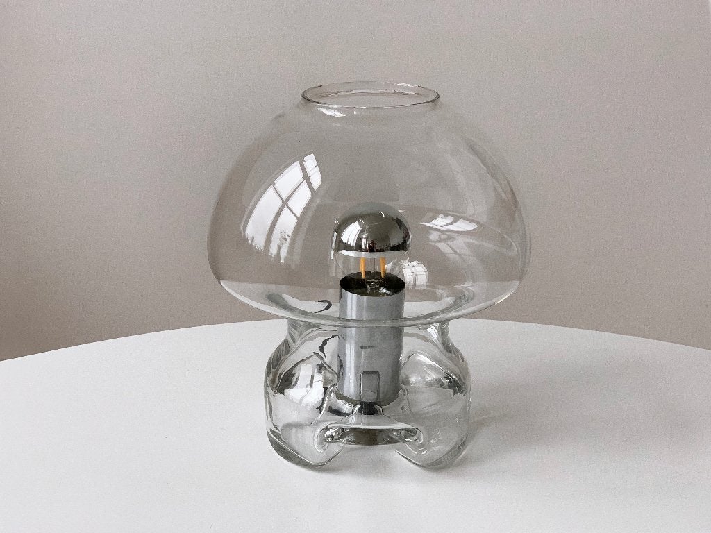 Vintage design tafellamp Sussmuth paddestoel mushroom retro, Gebruikt, 28 cm, Paddenstoellamp, Glas