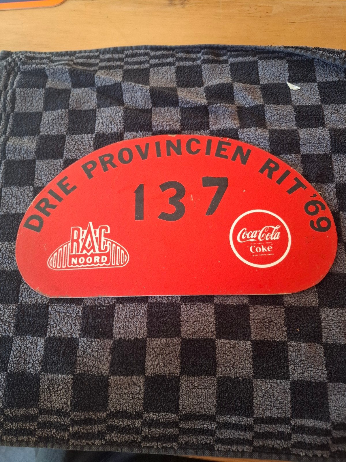 RAC Noord rally bordje drie provinciën rit 1969 coca cola, Verzamelen, Merken en Reclamevoorwerpen, Ophalen of Verzenden, Gebruikt