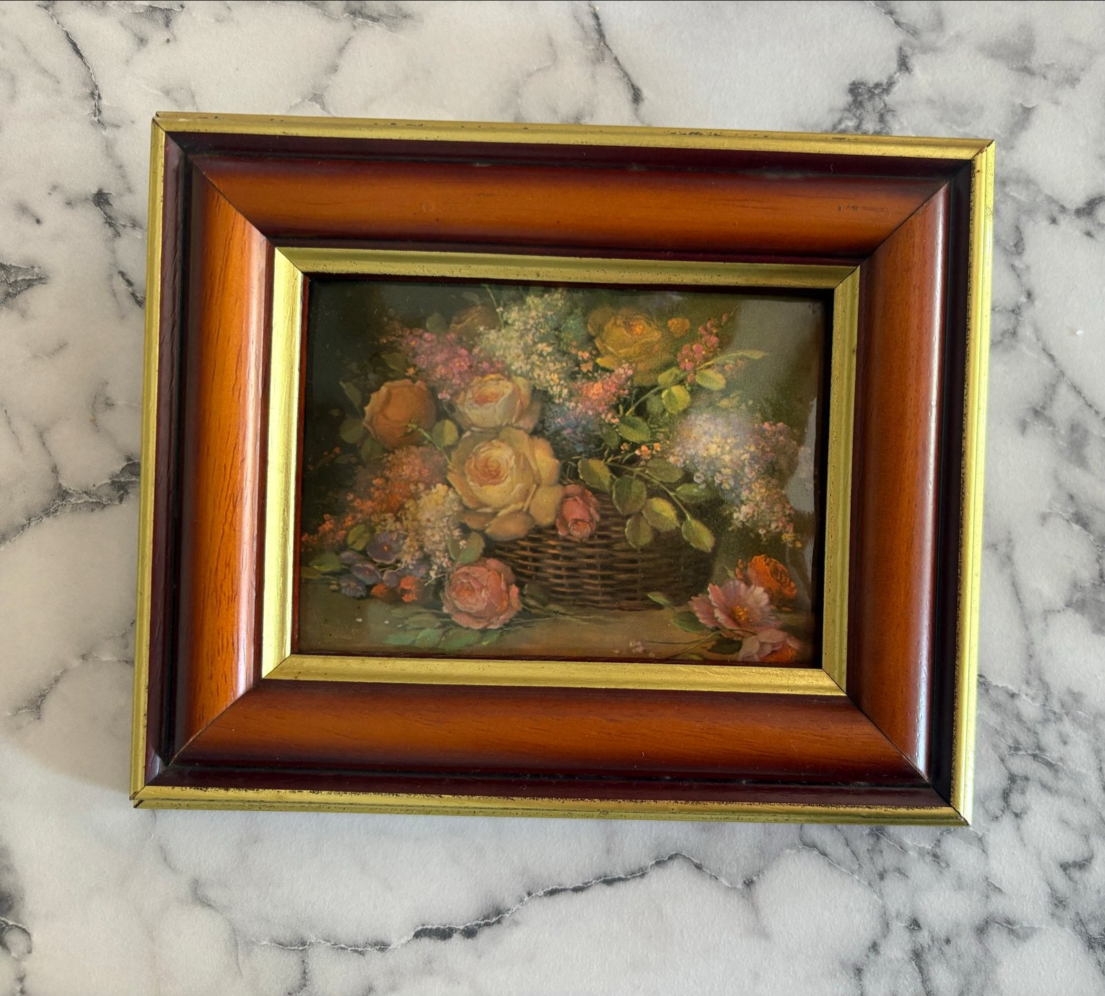 Bloemen in mandje - Klassiek schilderij, Bloemen, Paneel, Ophalen of Verzenden, Gesigneerd