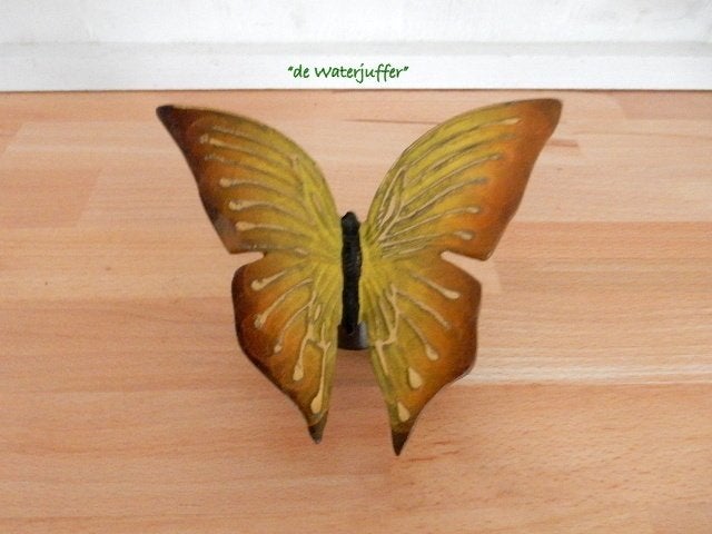 024 *Bronzen urn vlinder geel(Boven €75 geen verzendkosten), Ophalen of Verzenden, Nieuw, Overige materialen, Dierenbeeld