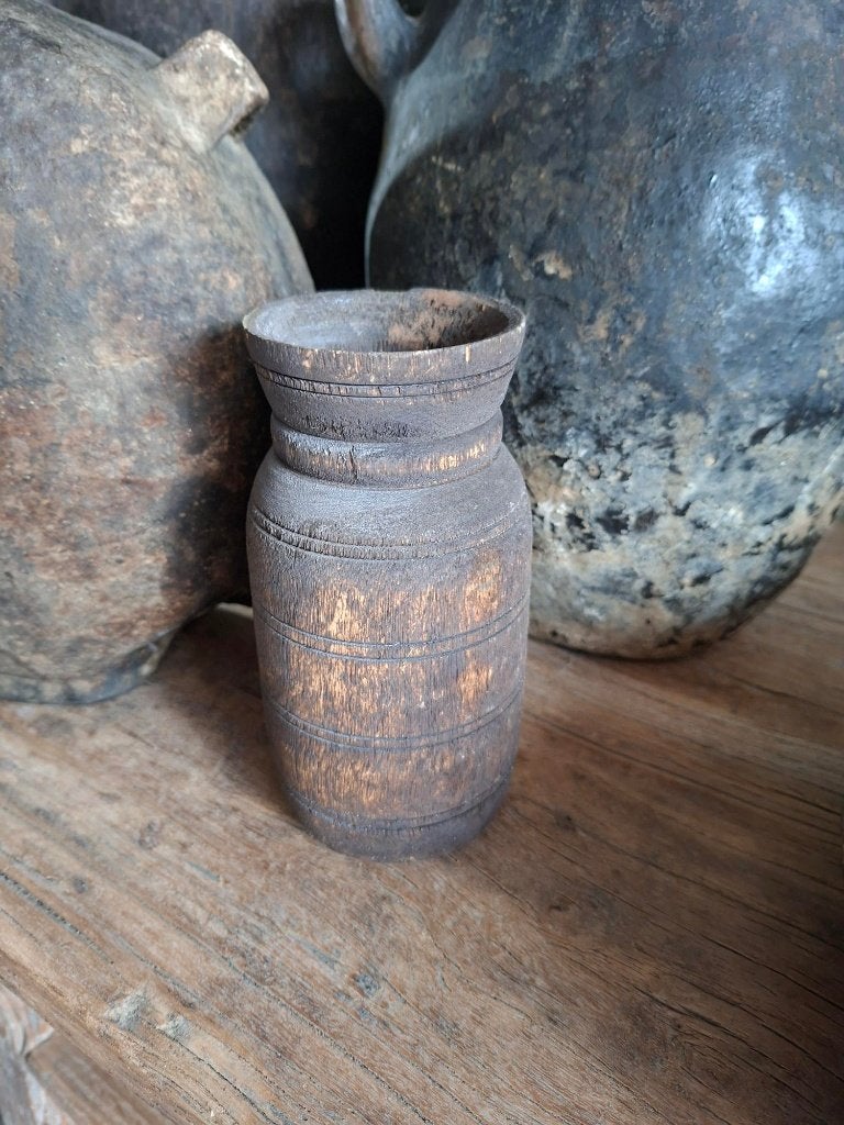 Nepalese kruik 17 cm hoog, Hout, Ophalen of Verzenden, Bruin, Landelijk